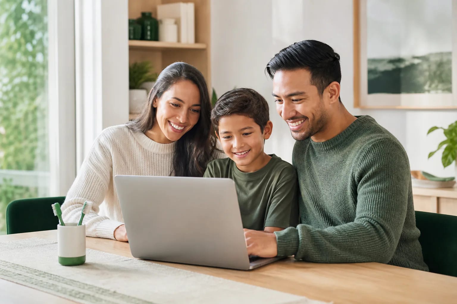 A family calmly choosing dental coverage together at home